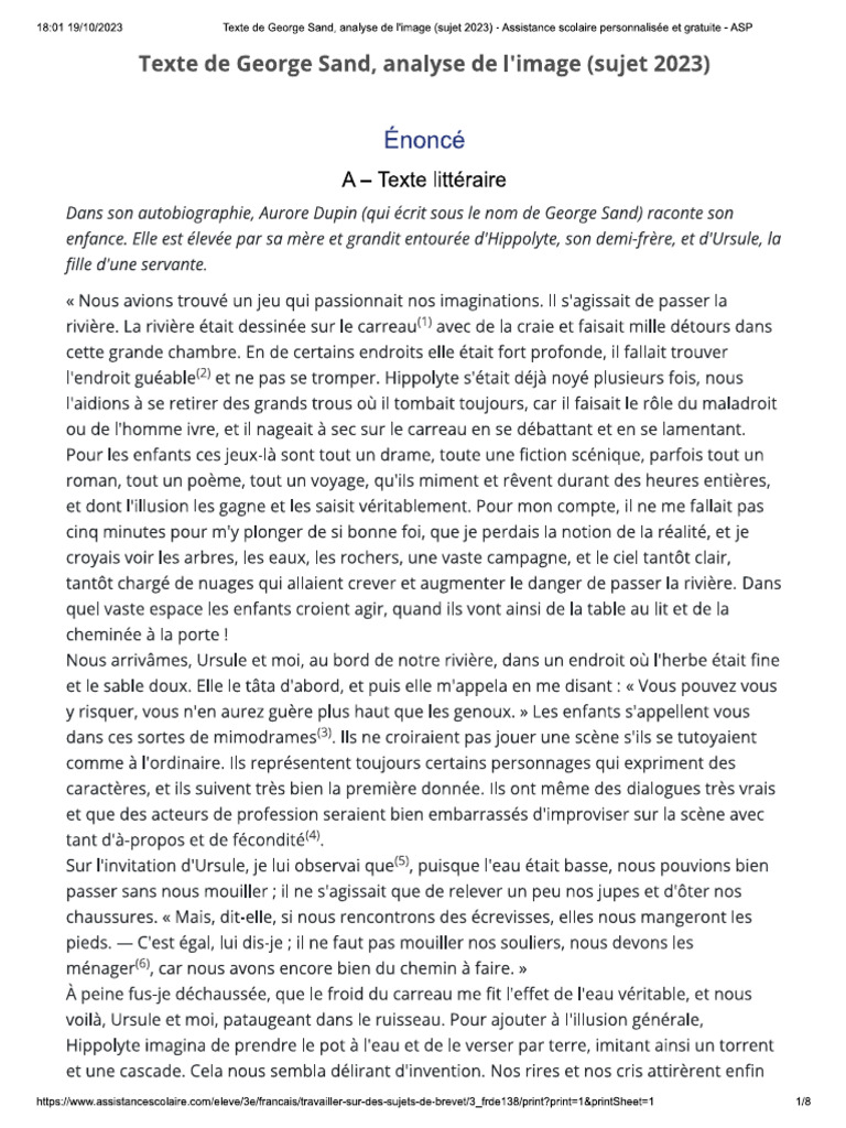Texte de George Sand, Analyse de L - Imag... Olaire Personnalisée Et ...