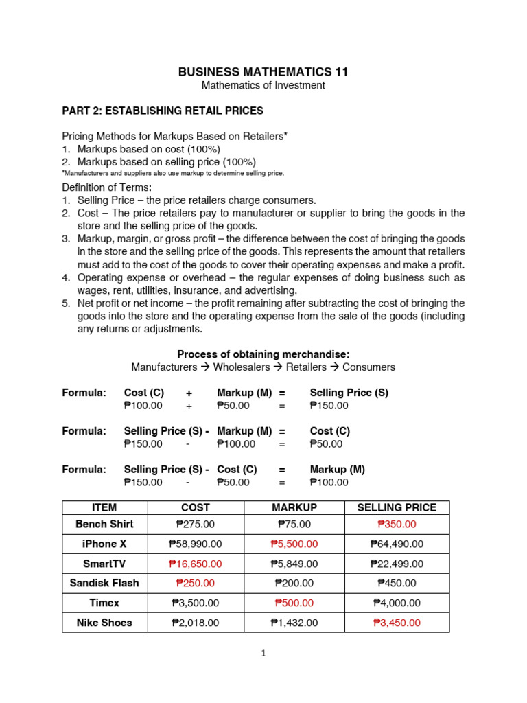 Part 2 Retail Prices Pdf