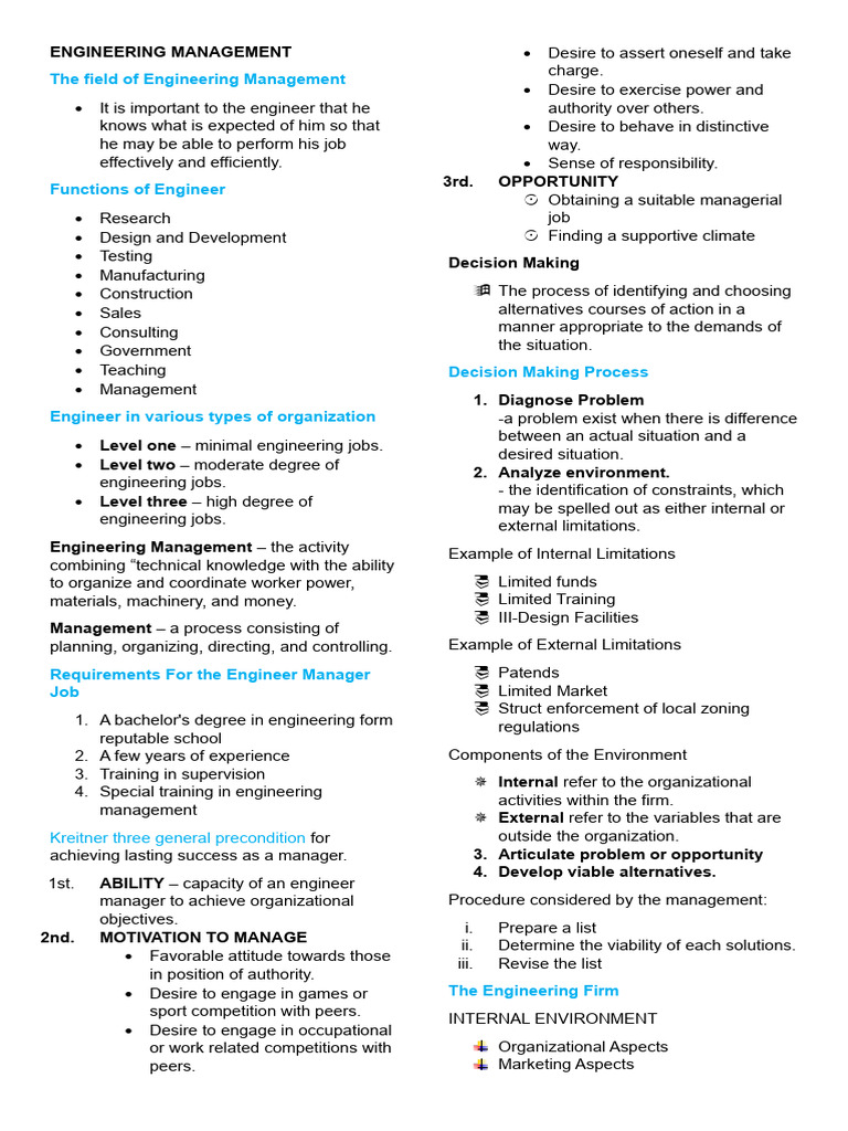 EM Reviewer Chaptere 1-2 | PDF | Engineering | Decision Making