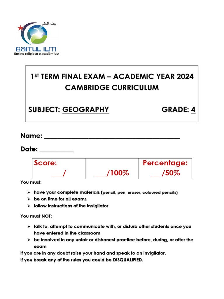 Grade 4 Geo End of Term | PDF