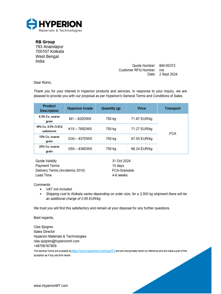 Hyperion Quotation | PDF | Technology & Engineering