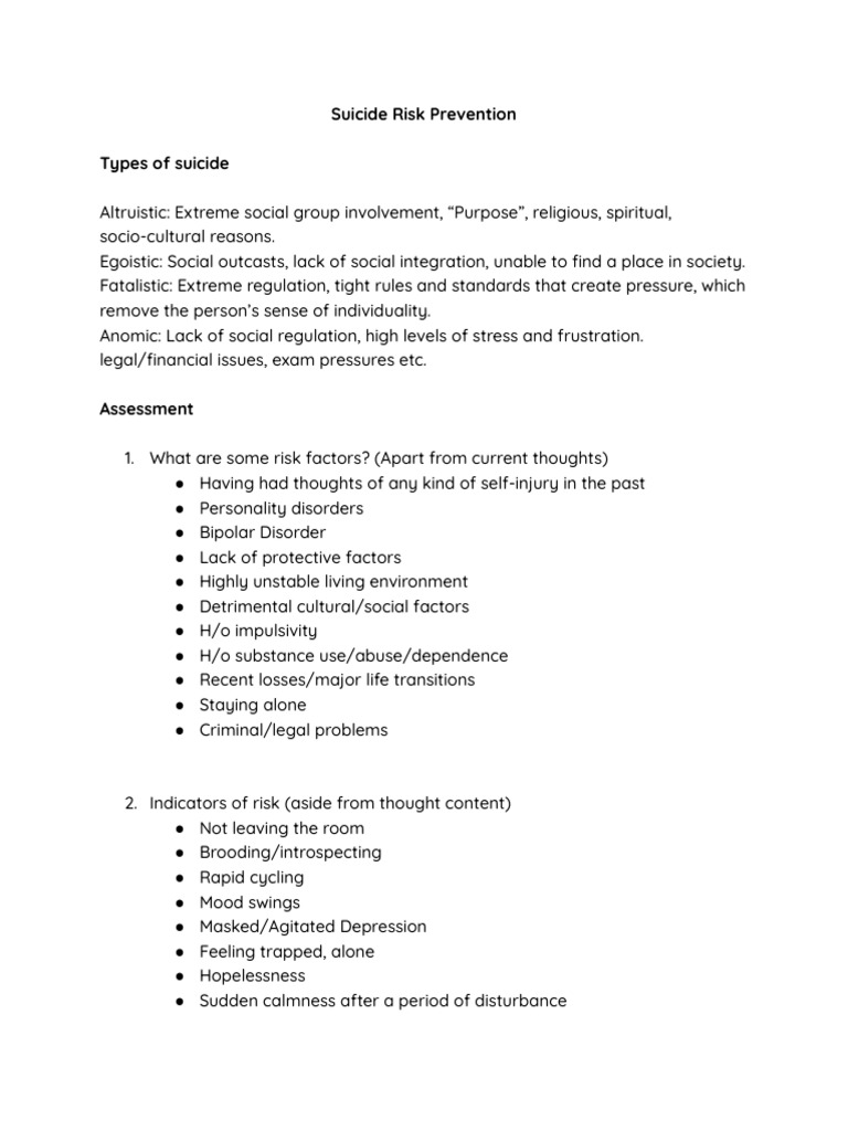 Suicide Risk Prevention | PDF