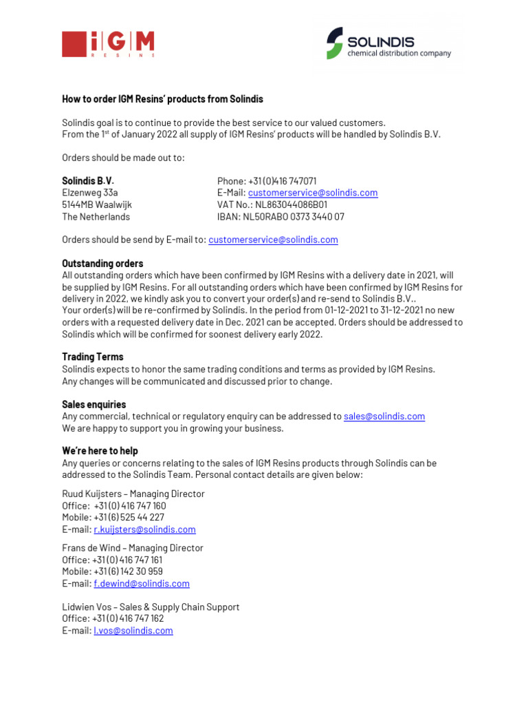Order Instructions Solindis | PDF | Finance & Money Management
