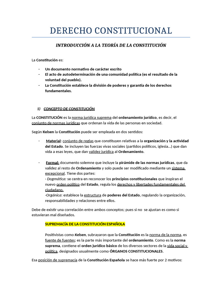 Derecho Constitucional Tema 2 | PDF | Constitución | Separación de poderes