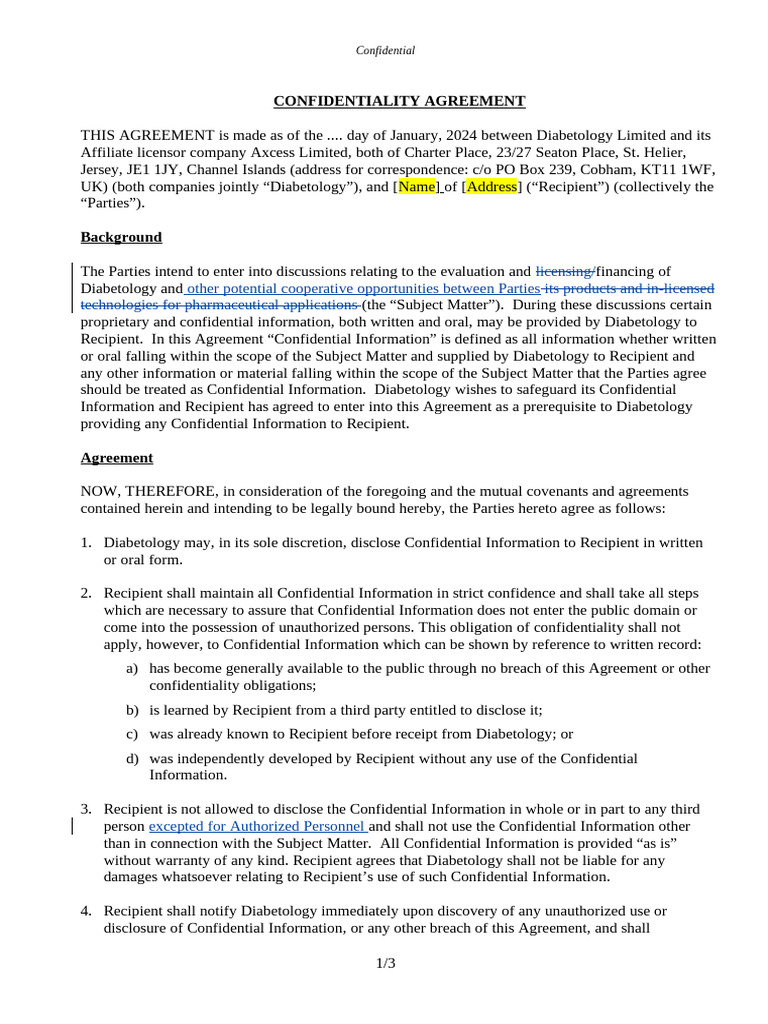 CDA - Template - Fosun LCD Comments (1.15) | PDF