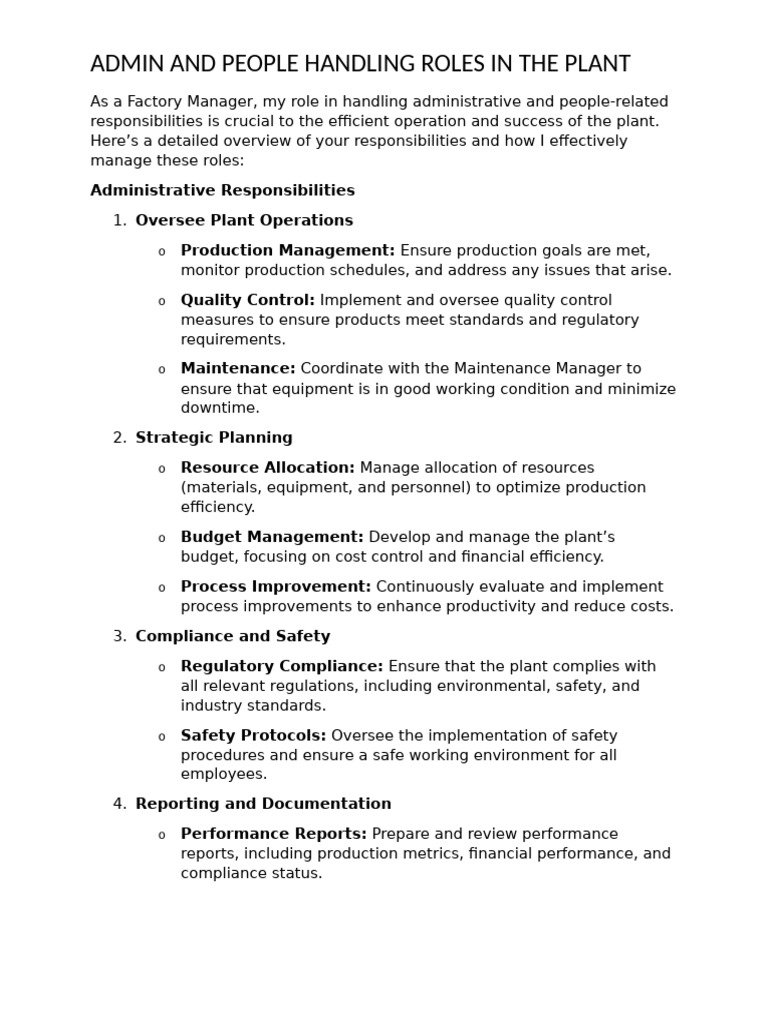 Factory Manager's Admin & People Roles | PDF | Regulatory Compliance ...