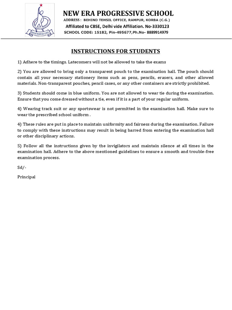Exam Instructions for Students | PDF