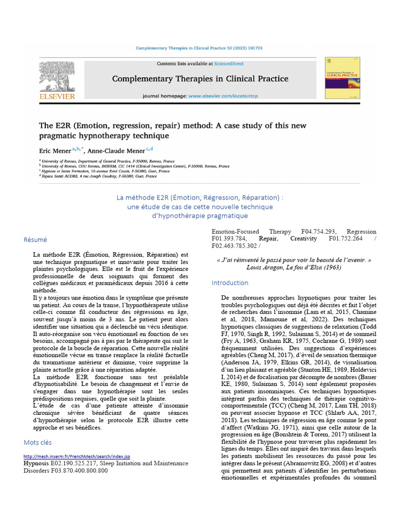 Méthode E2R en hypnothérapie | PDF | Hypnose | Insomnie