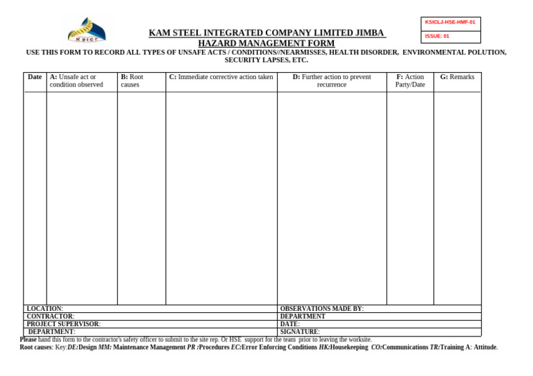 Hazard Management Form Uauc Emma | PDF