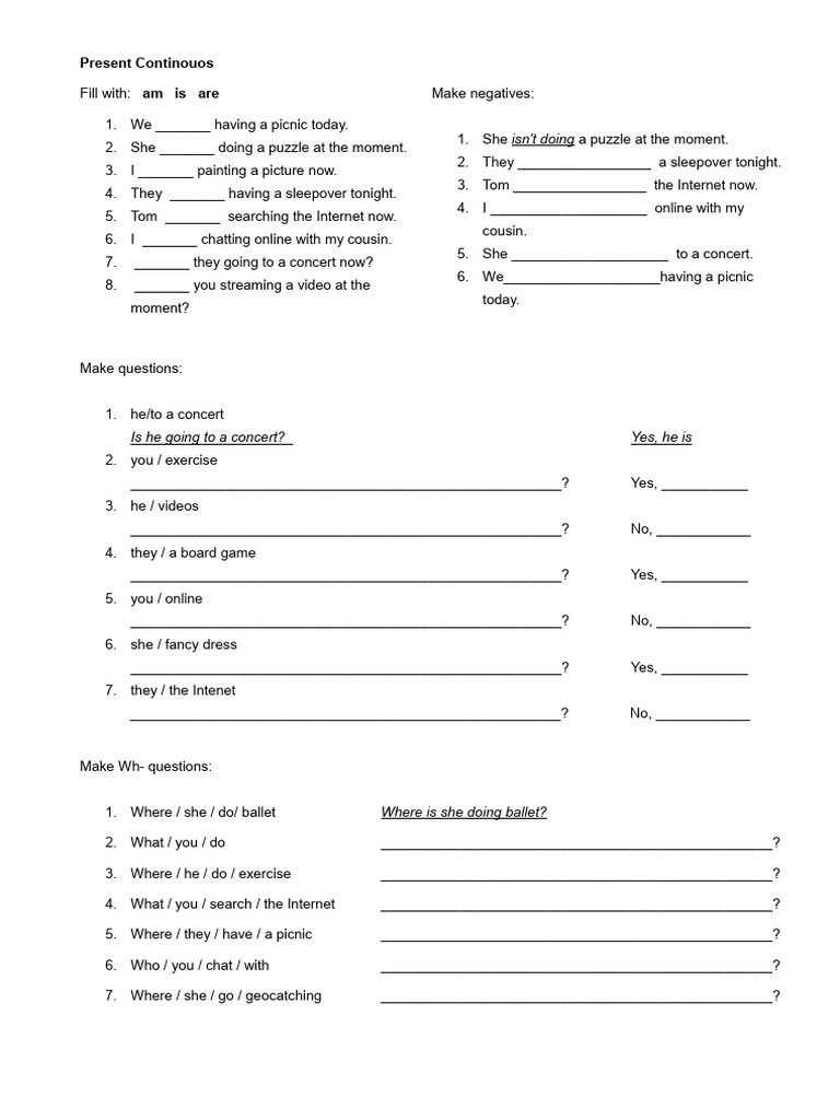 Present Continuous and Simple | PDF | Games & Activities
