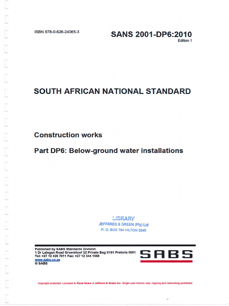 SANS 2001-DP6-2010 - Construction Works - Part DP6 - Below-Ground Water ...