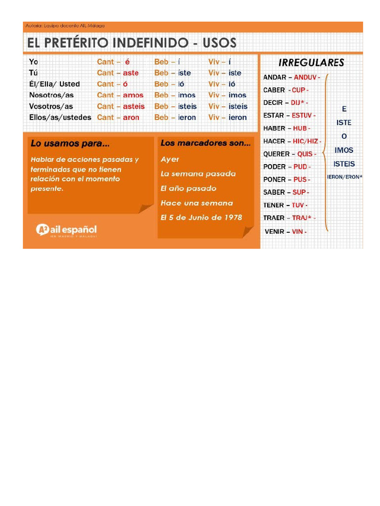 GRAMÁTICA PRETÉRITO INDEFINIDO. | PDF