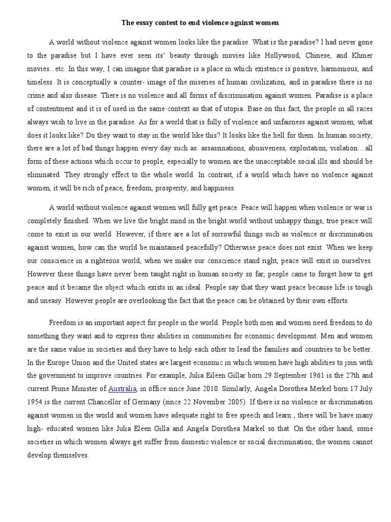 essay about violence free world