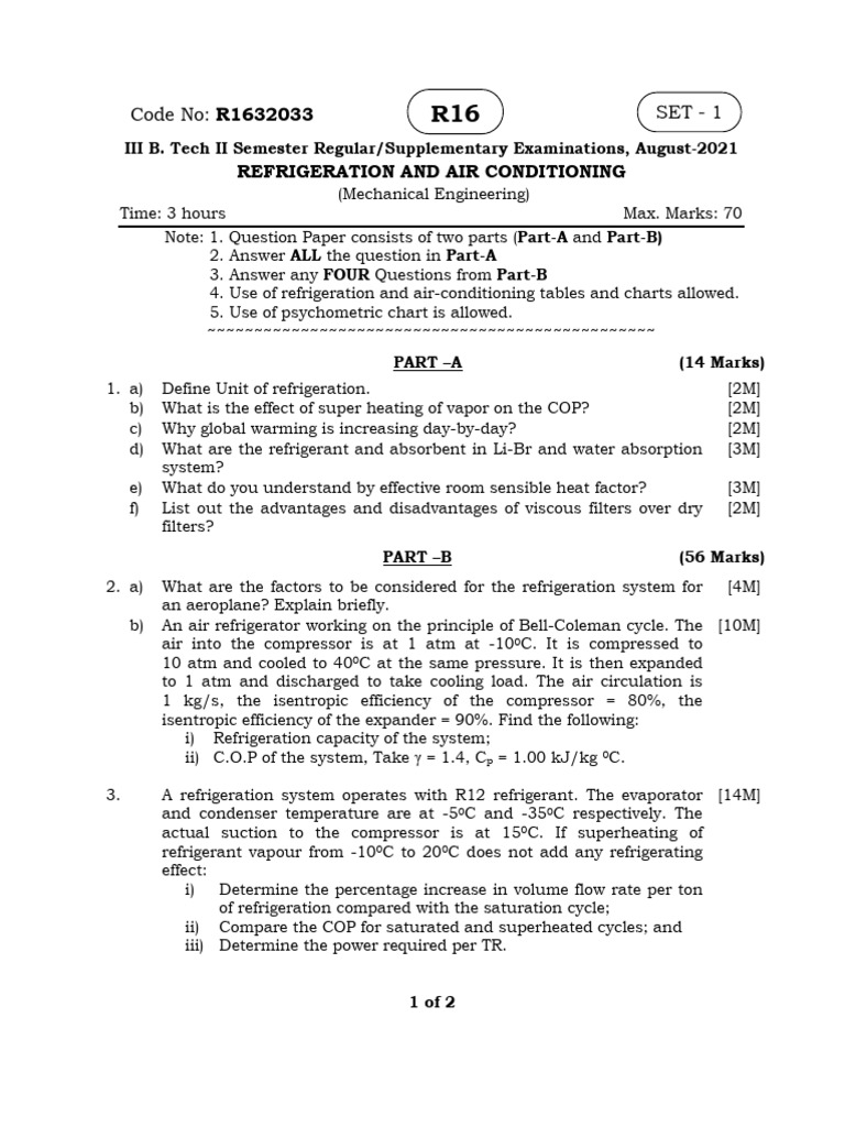 Refrigeration and Air Conditioning Aug 2021 | PDF