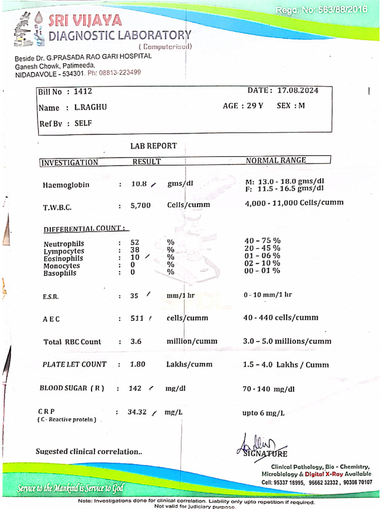 Raghu Blood Report | PDF