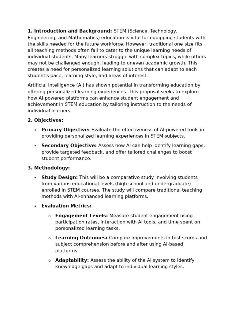 Proposal Implementing AI For Personalized Learning in STEM Education | PDF