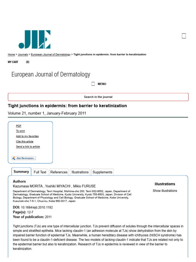 60.JLE - European Journal of Dermatology - Tight Junctions in Epidermis ...
