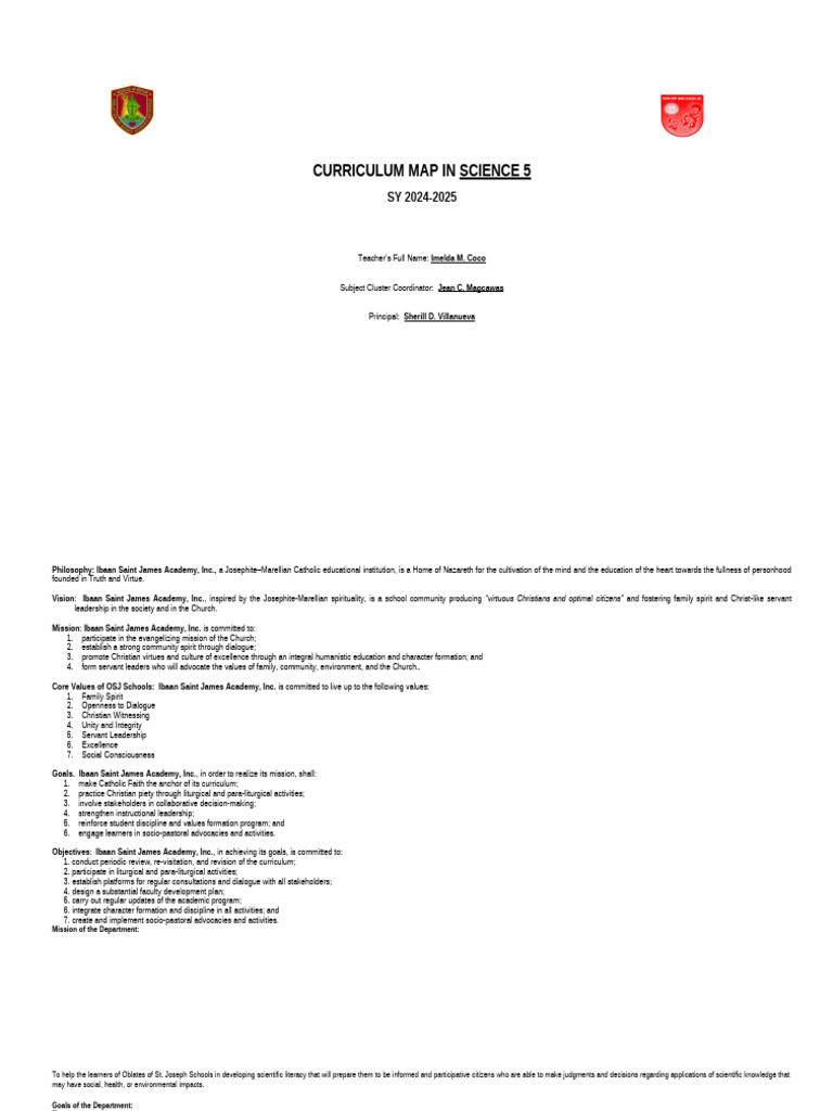 Science 5 - Curriculum Map - 2024 2025 | PDF