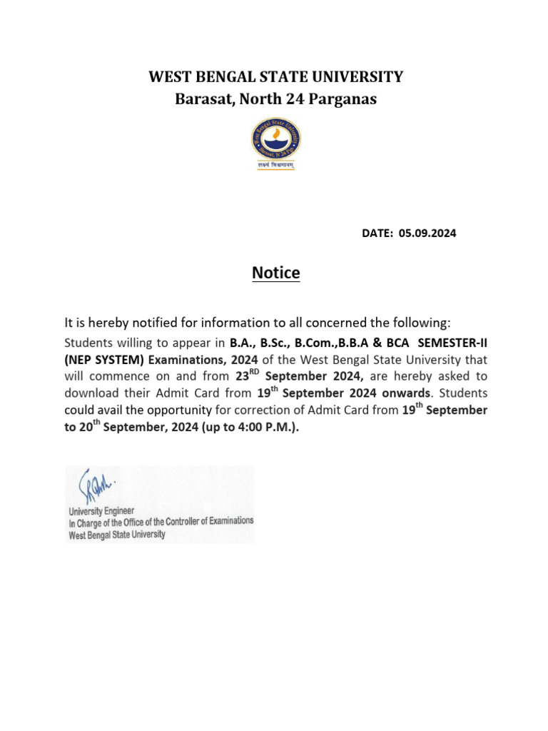 Notice for admit correction of semester ii nep system examination