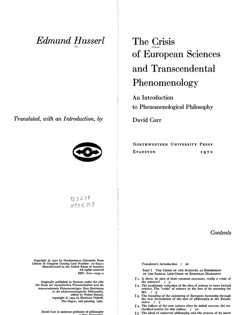 Husserl, Edmund 1970 The Crisis of European Sciences and Transcendental ...
