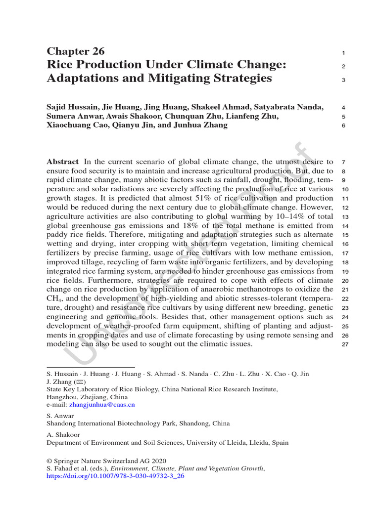 Rice Production Under Climate Change Adaptations and Mitigating ...