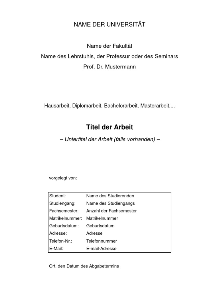 Vorlage für eine wissenschaftliche Hausarbeit, Diplomarbeit