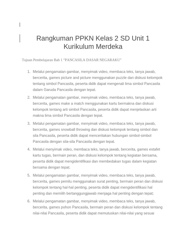 Rangkuman PPKN Kelas 2 SD Unit 1 Kurikulum Merdeka | PDF