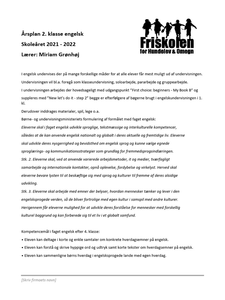 Aarsplan Engelsk 2. Klasse 2021 2022 | PDF