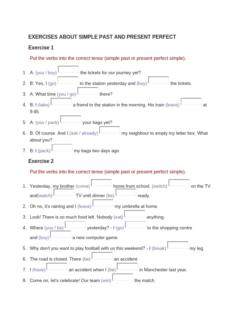 Exercises About Simple Past and Present Perfect | PDF