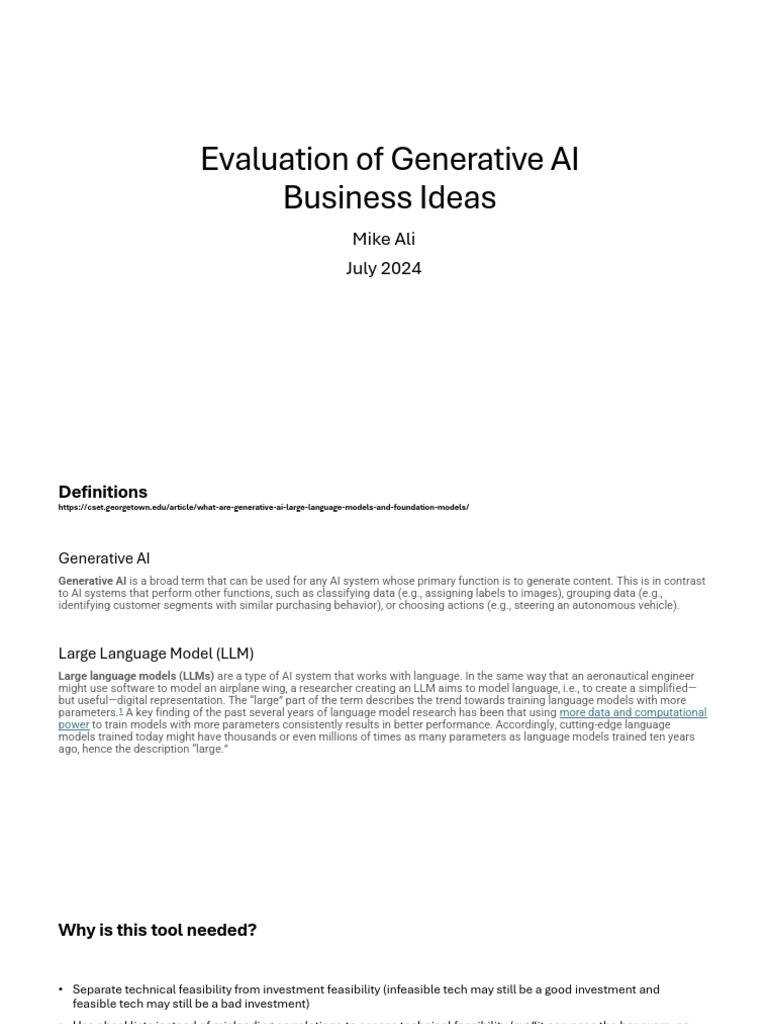 Evaluating Generative AI Business Ideas | PDF | Artificial Intelligence ...