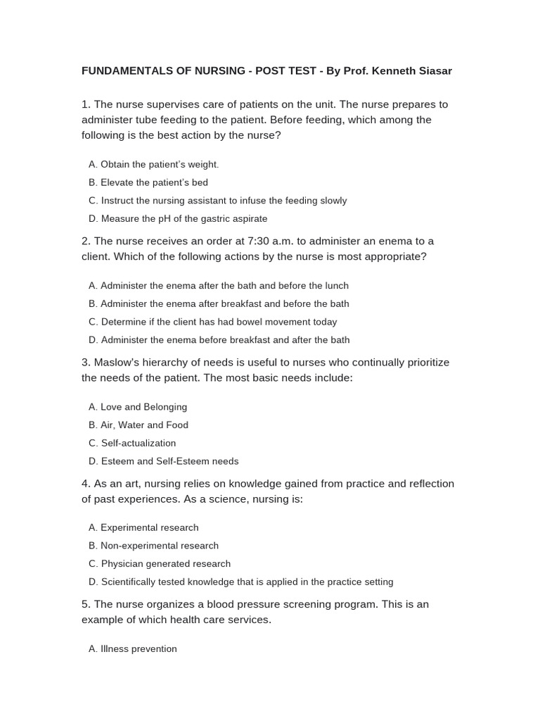 Fundamentals of Nursing Q&a | PDF
