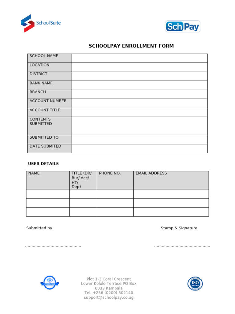 SchoolPay Enrolment Form | PDF