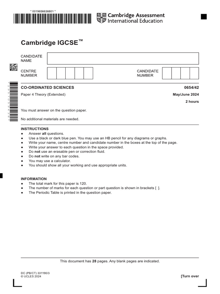 Cambridge IGCSE: Co Ordinated Sciences 0654/42 | PDF