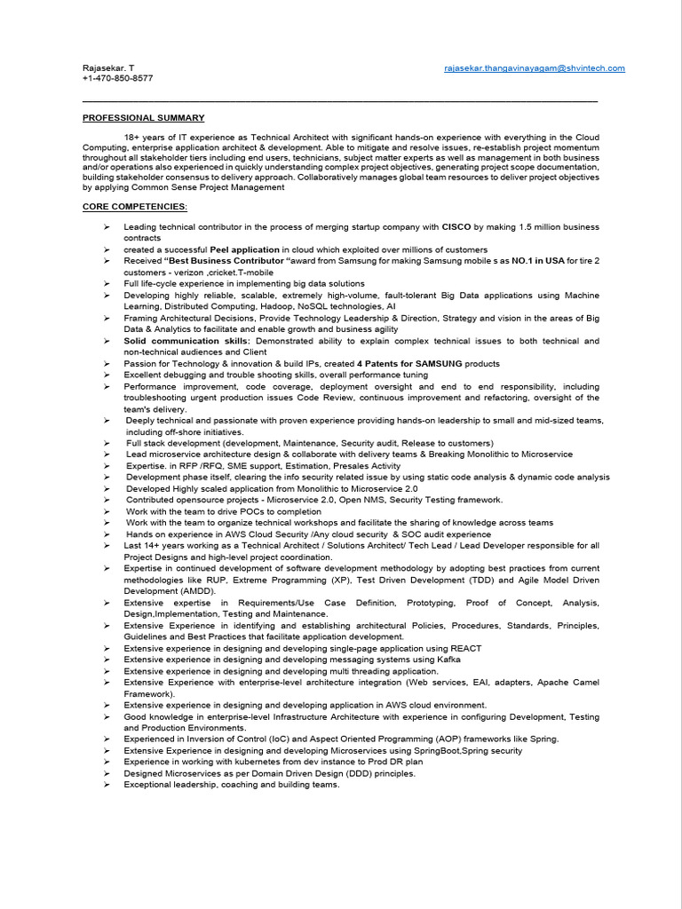 Senior Technical Architect Profile | PDF | Computer Engineering | Computers