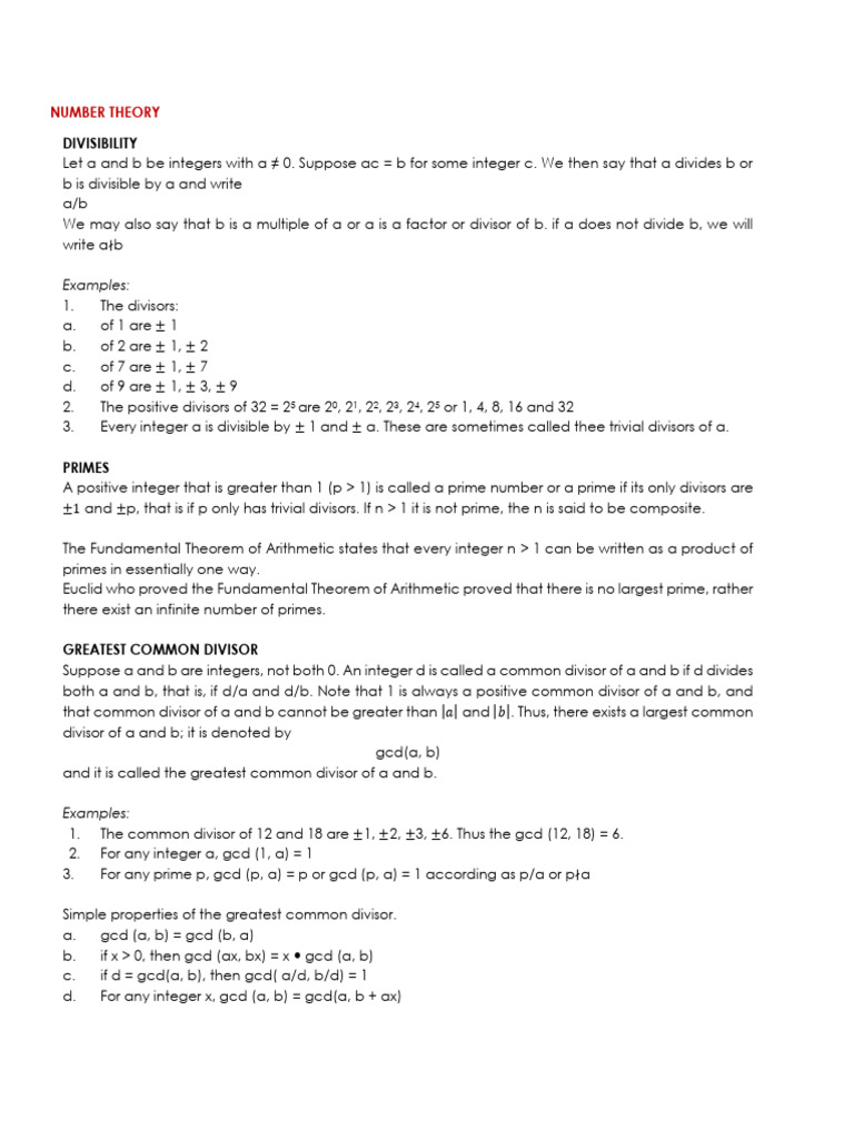 Number Theory Pdf