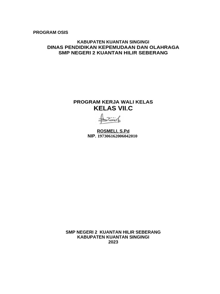 Februari Rosmeli - PROGRAM KERJA WALI KELAS - 7 C | PDF