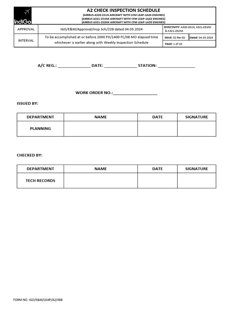 A2 Check Inspection Schedule Issue 02 Rev 02 (LEAP) Wef 12 Mar 2024 | PDF