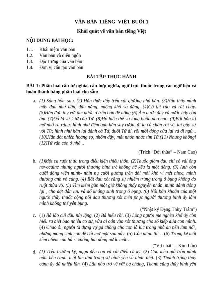 BÀI TẬP VBTV BUỔI 1 | PDF