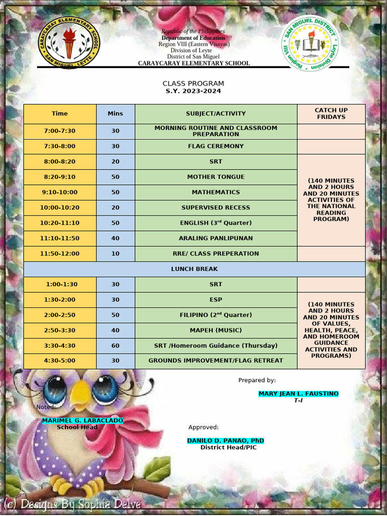 Leyte School Class Program 2023-2024 | PDF | Behavior Modification ...