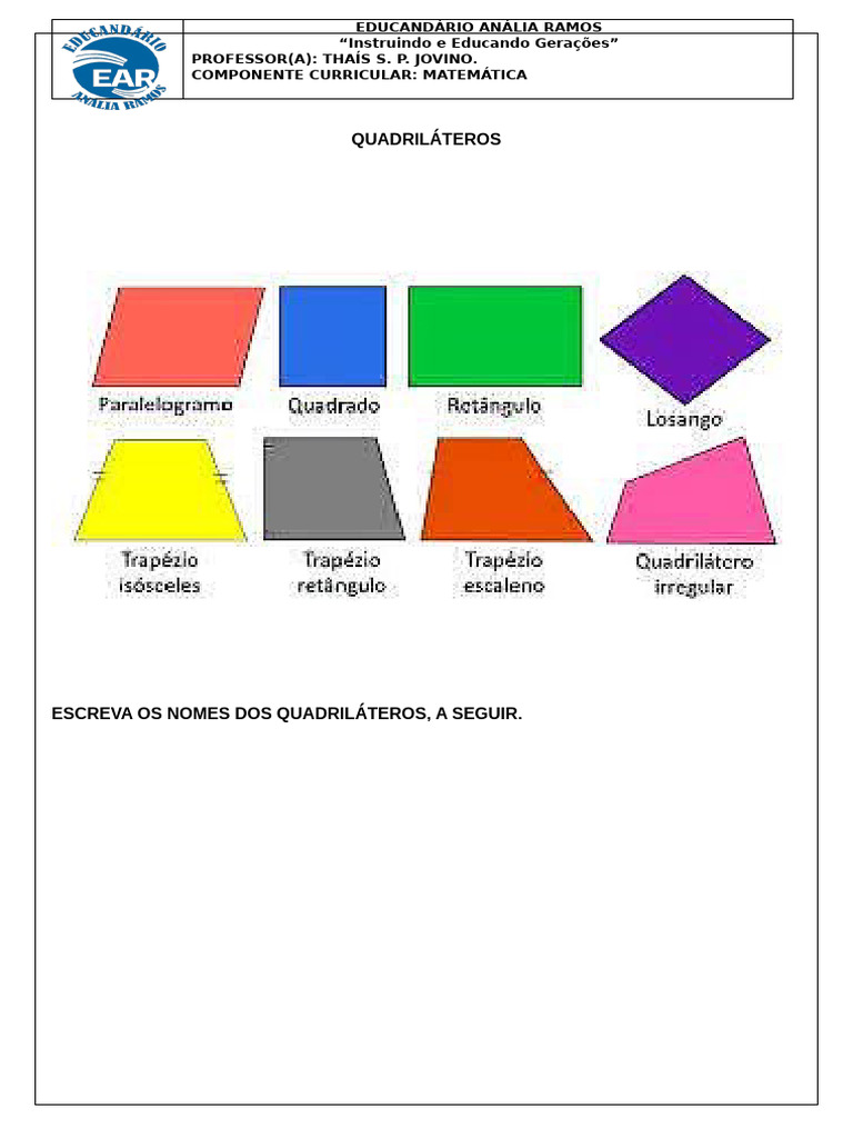 Atividade Sobre Quadriláteros - Ana Júlia | PDF