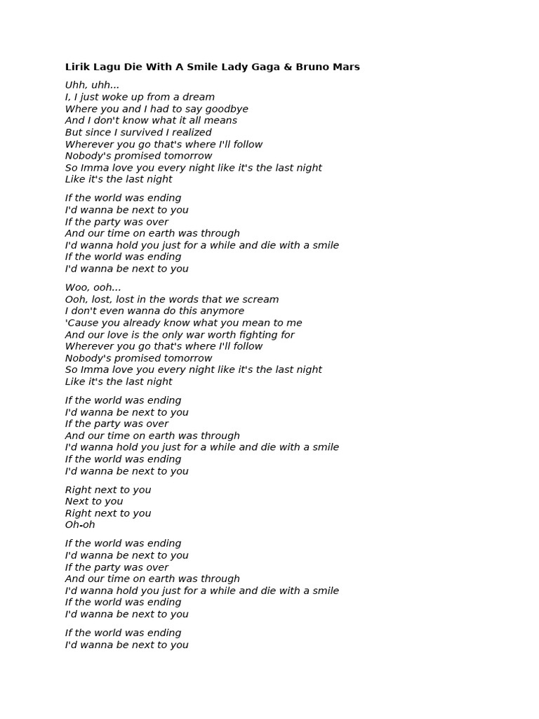 Lirik lagu die with a smile lady gaga pdf