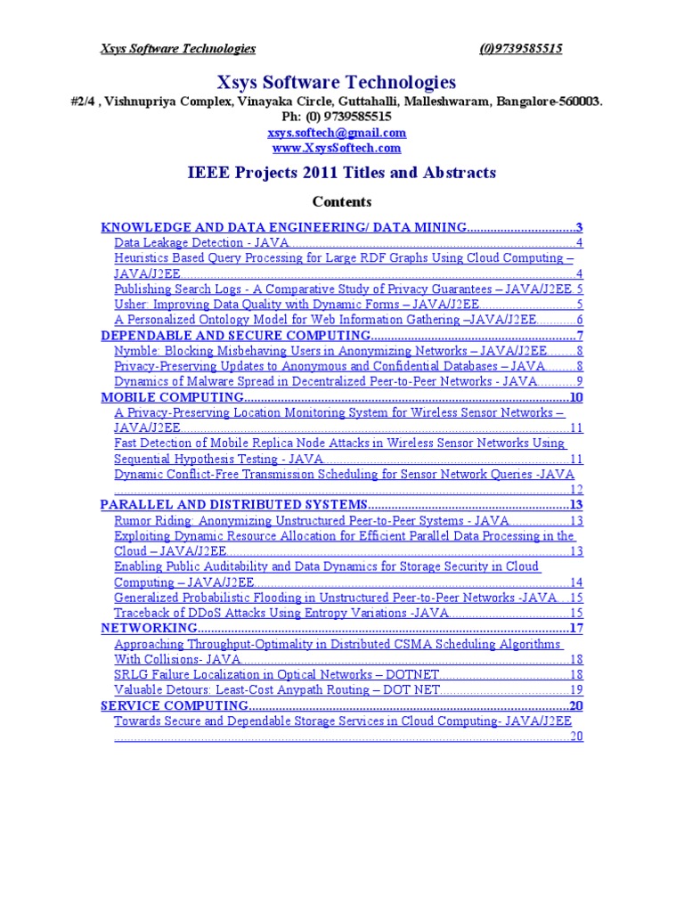 IEEE 2011 Titles Xsys Software | PDF | Peer To Peer | Cloud Computing