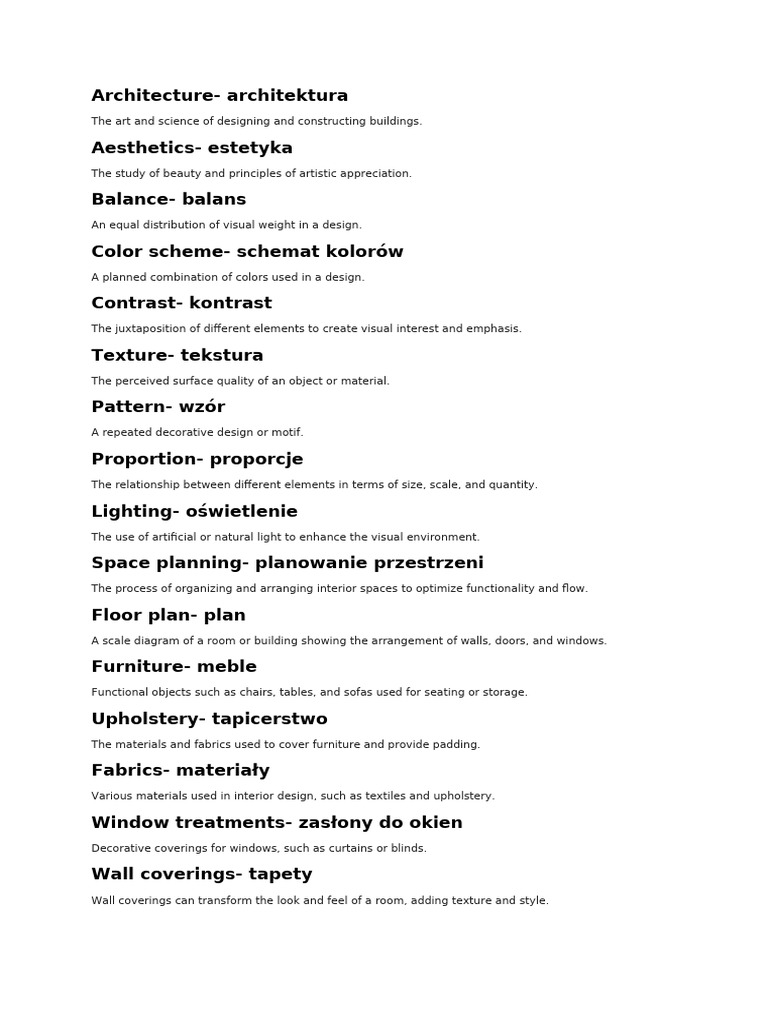 Interior Design - Słówka | PDF