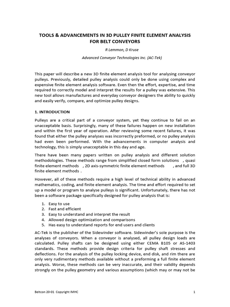 Tools Advancements in 3D Pulley Finite Element Analysis For Belt ...