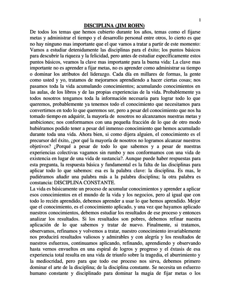 El Poder de La Disciplina - Jim Rohn | PDF