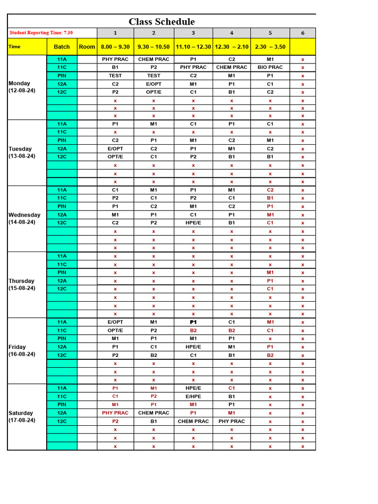Class Schedule 12 Aug To 17 Aug | PDF