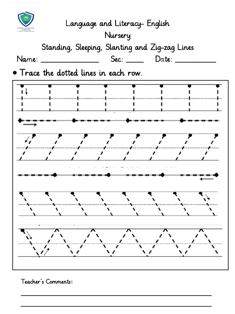 Standing Sleeping Slanting and Zigzag Lines Worksheet PDF Home Garden