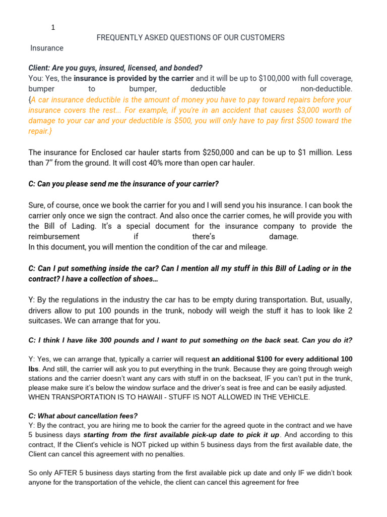 Frequently Asked Questions of Our Customers | PDF