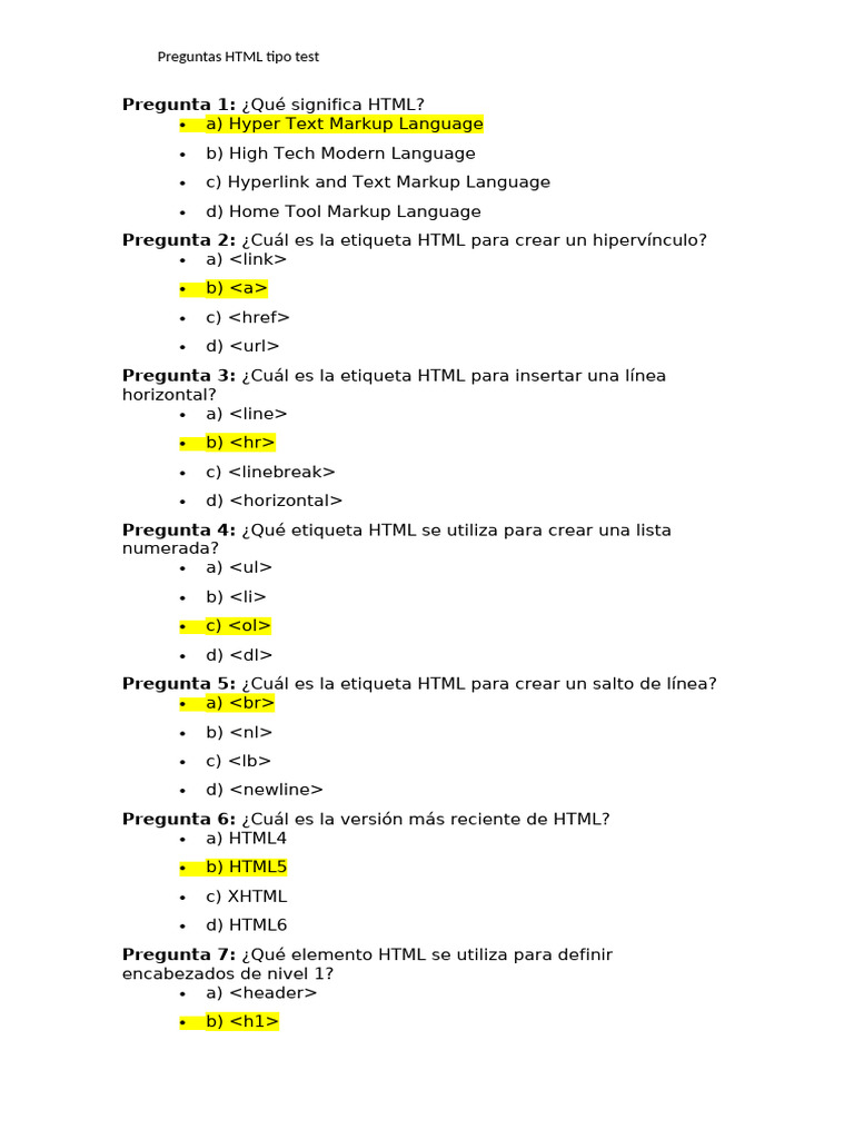 Preguntas Test HTML | PDF