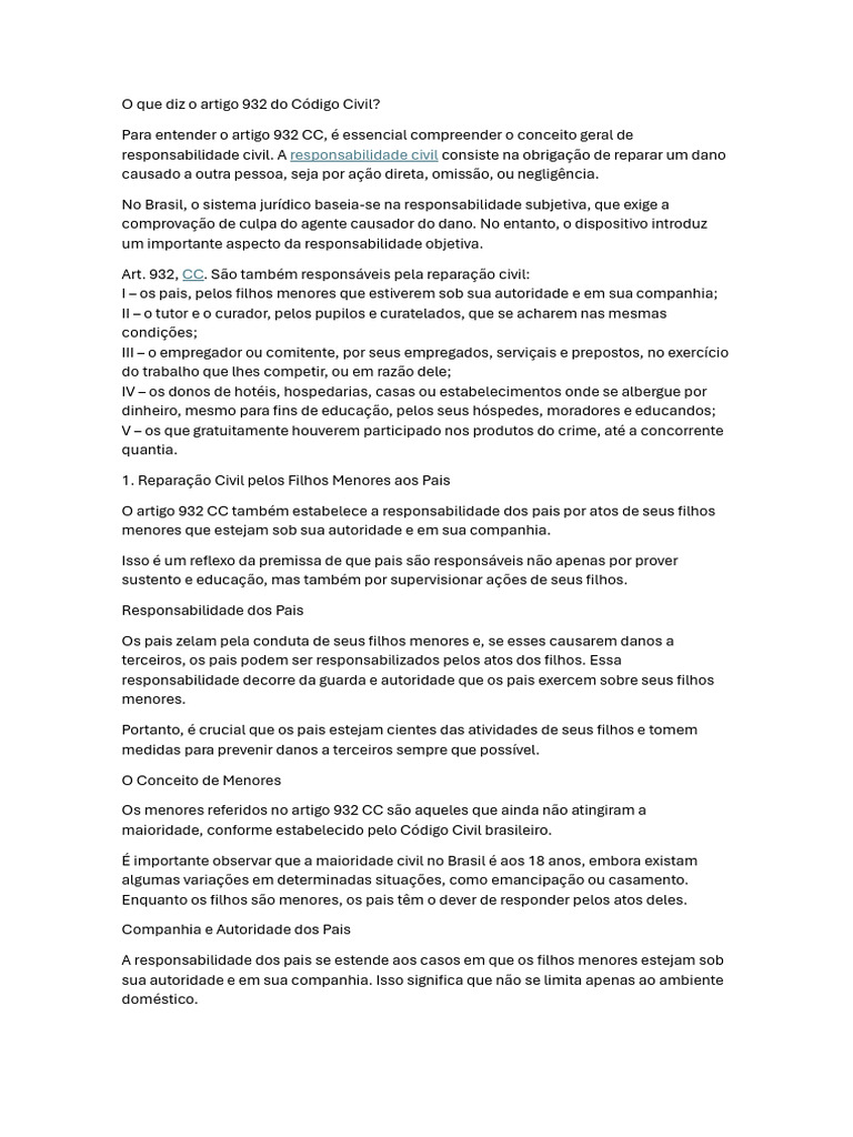 Responsabilidade Civil no Artigo 932 CC | PDF | Relação de causalidade ...